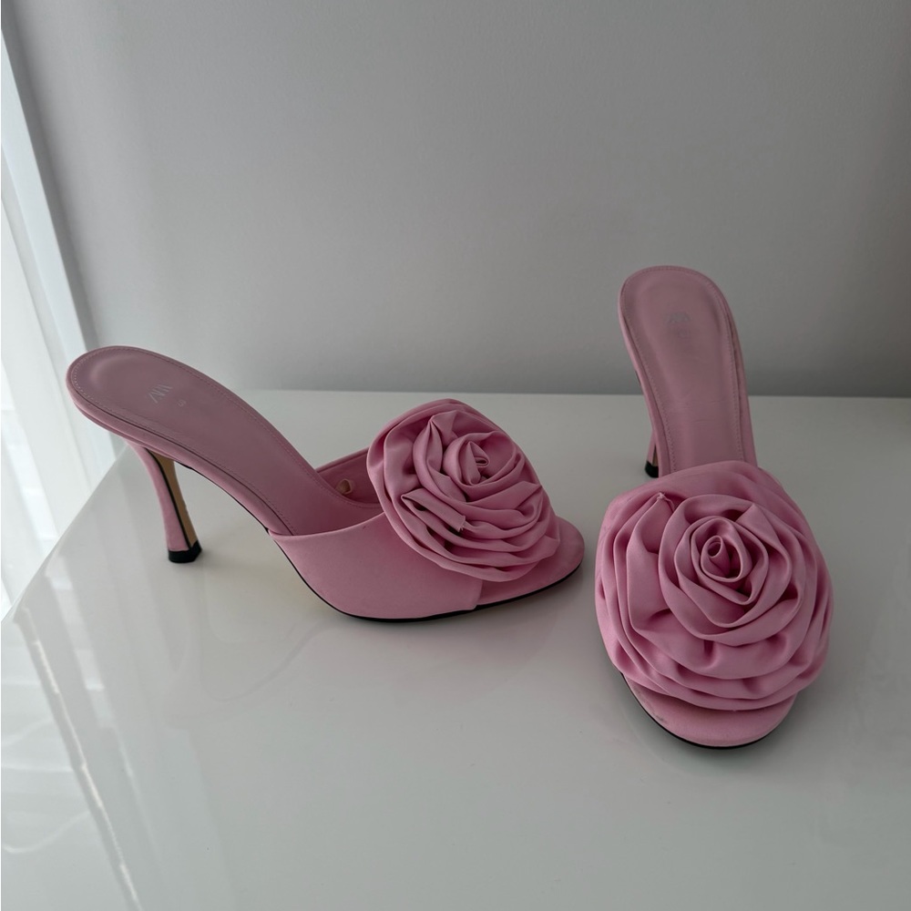 Zara | Satin Flower High Heel Slides